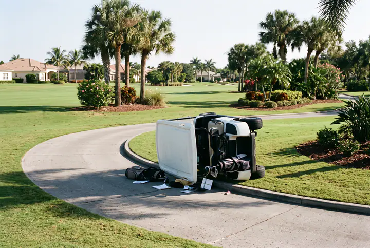 Golf cart on a residential community path in Tampa Bay