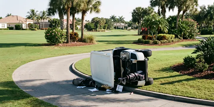 Golf cart on a residential community path in Tampa Bay