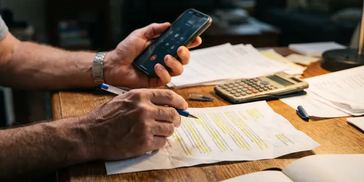 Insurance claim paperwork and a denial letter on a desk
