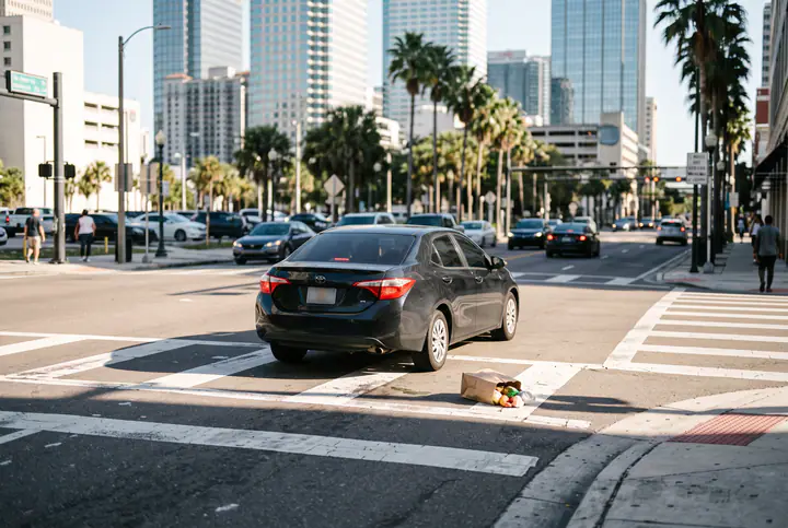 Pedestrian crosswalk at a busy Tampa intersection