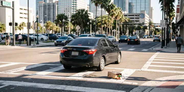 Pedestrian crosswalk at a busy Tampa intersection