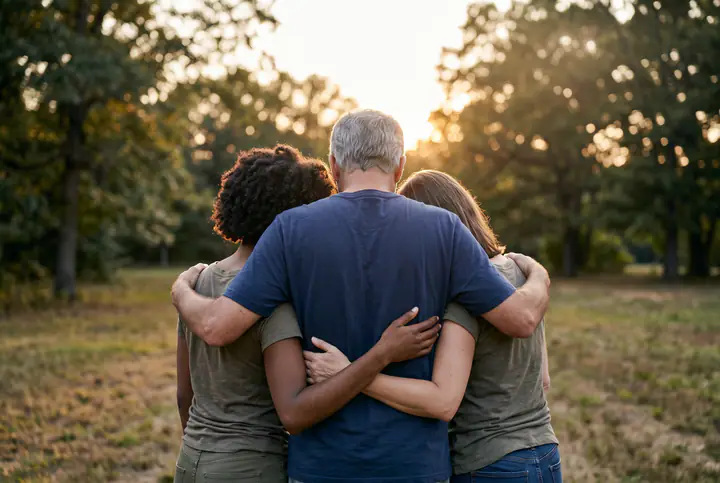 Family members supporting one another after the loss of a loved one