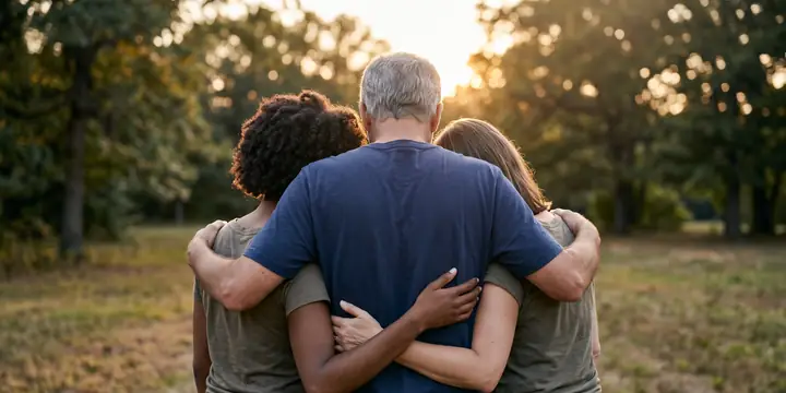Family members supporting one another after the loss of a loved one